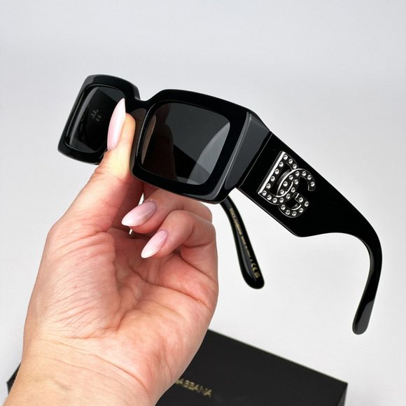 D&G DG4447B 335587 Sunglasses Black Dark Grey Rectangle Unisex main image 12